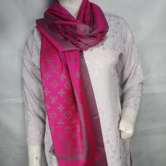Louis Vuitton Stole Shawl Wrap 65% Cashmere 35% Silk  Pink Used - Picture 7 of 8